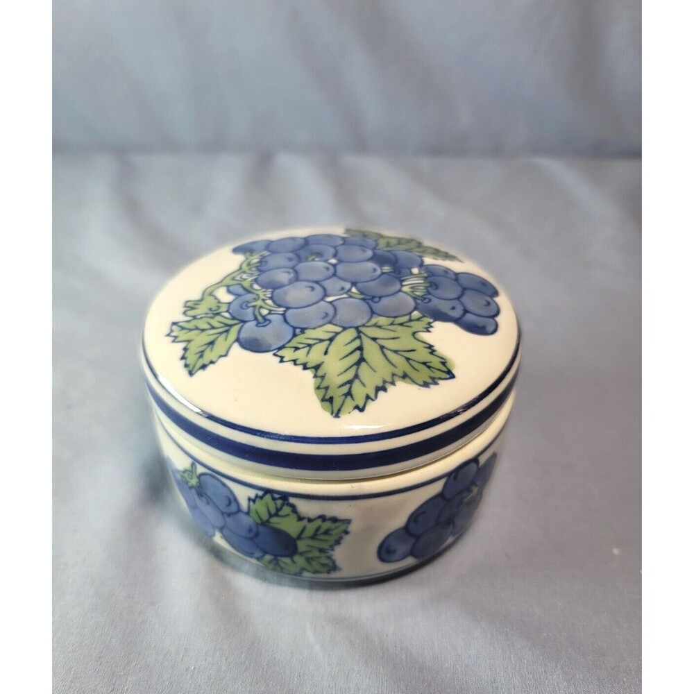 Blueberry Jewelry Box Vanity Jar Trinket HERMITAGE Pottery VTG 98